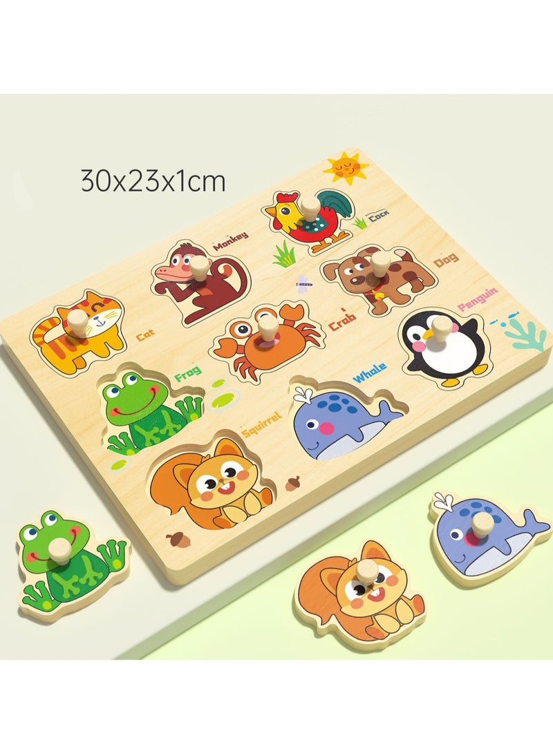 30cm Animal Hand Grab Jigsaw Puzzle Board C 1-3 Years Old Children Wooden Peg Jigsaw Puzzle Toy With Handle, Children'S Fine Motor Skills Learning Educational Montessori Jigsaw Puzzle, Ideal Gift For 1 - 2 - 3 Years Old Boys And Girls - Image 2